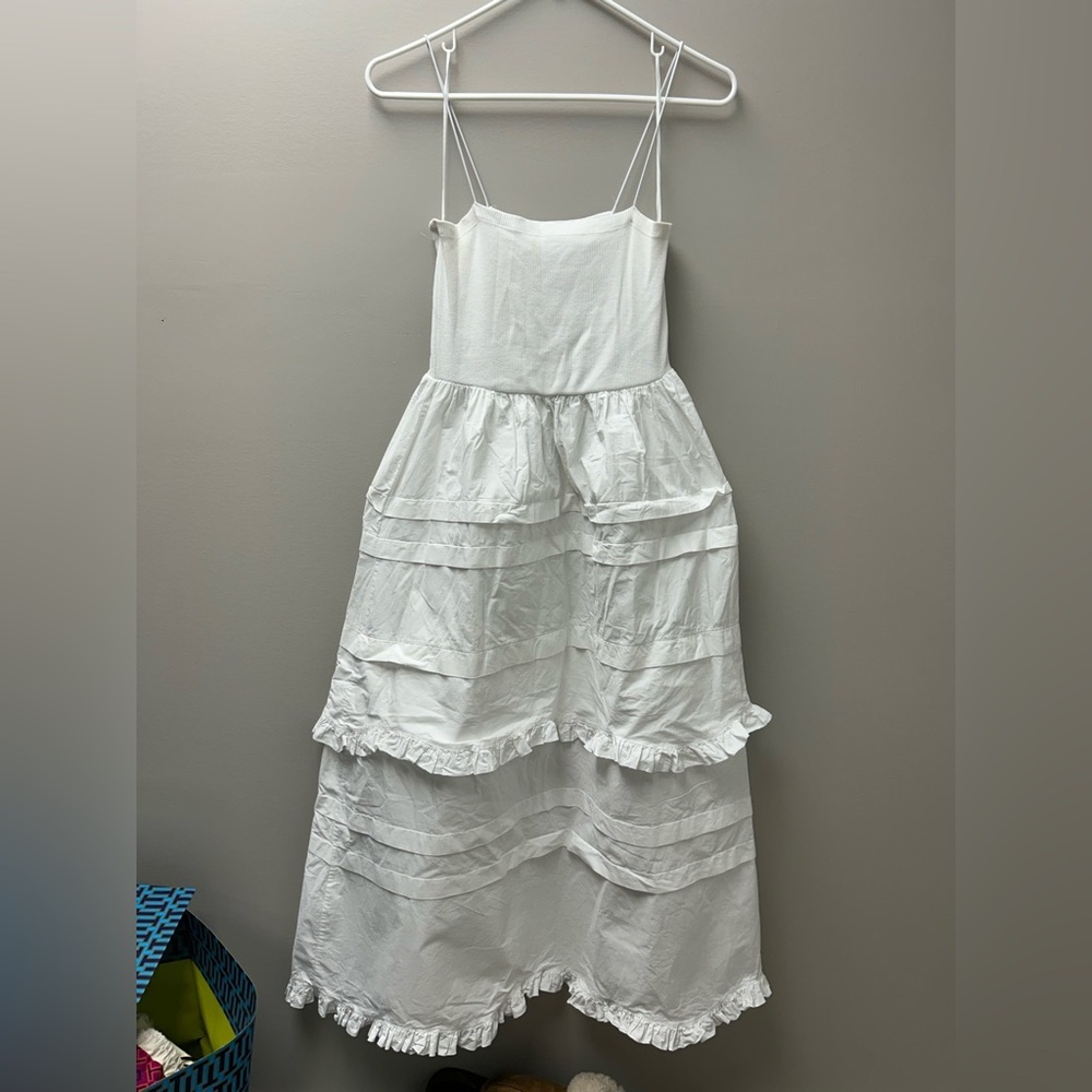 Zara White‎ Maxi Tiered Ruffled Dress